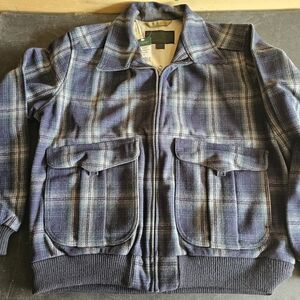 Filson Garment Blue Multi Plaid Bomber Jacket 100% Wool